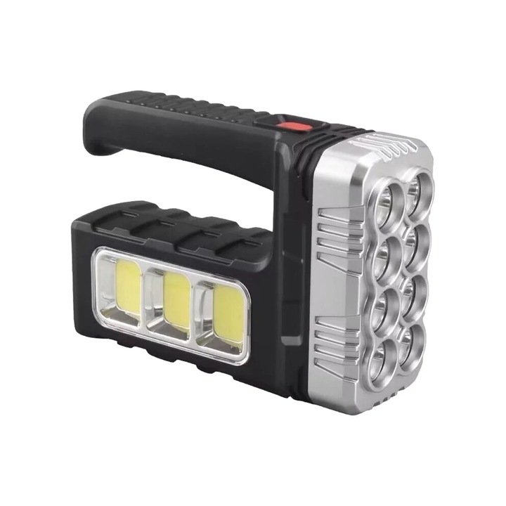 Lanterna LED portabila ZYBLSSBB LSM3136-BCS0326708, reincarcabila USB si solara, 3 moduri, power bank 1.200 mAh, rezistenta la apa, negru/argintiu