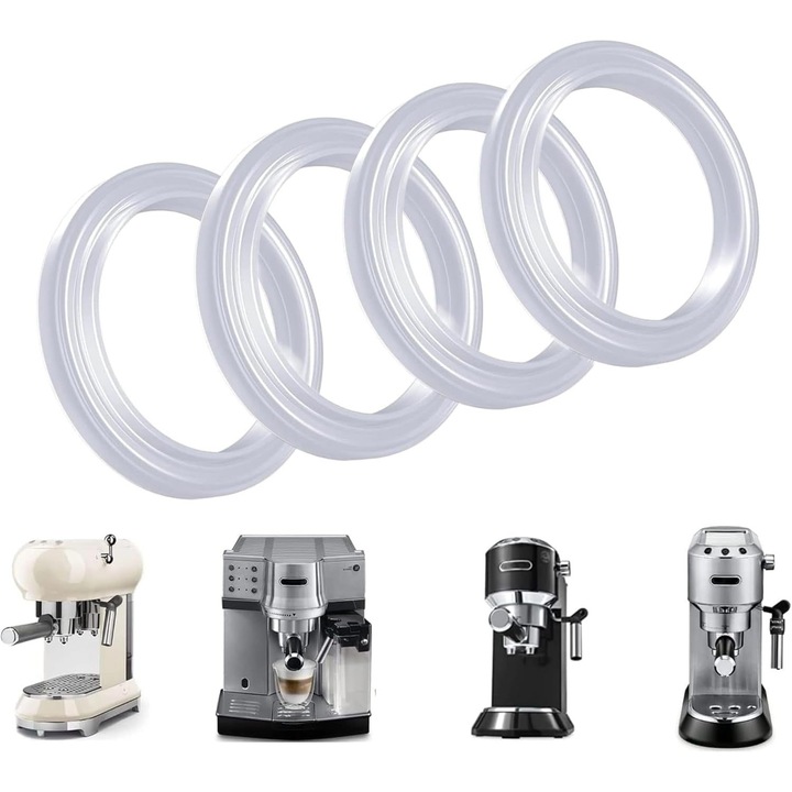 Set 4 garnituri silicon pentru abur espressor, compatibil Delonghi Dedica si Smeg, transparent