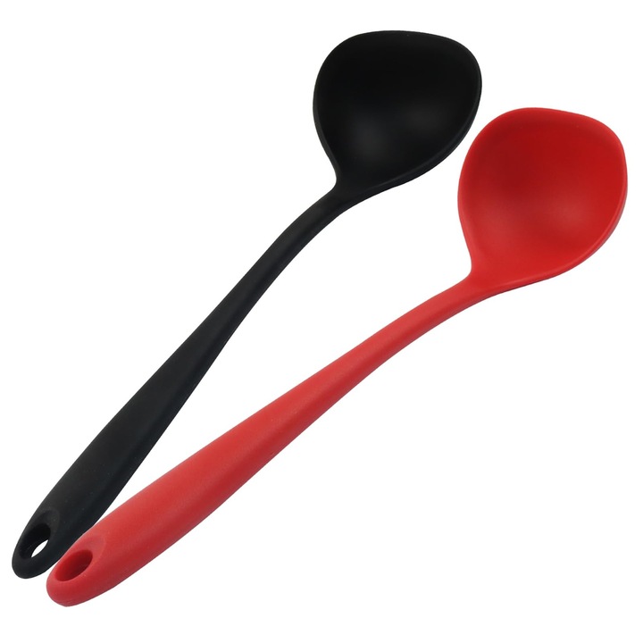Set 2 linguri supa silicon, 29.8cm, negru/rosu, rezistente la caldura 230C