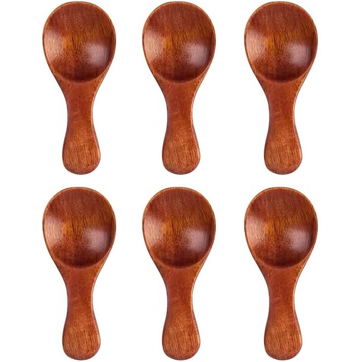 Set 6 lingurite ceai lemn natural 8x3,5cm multifunctionale