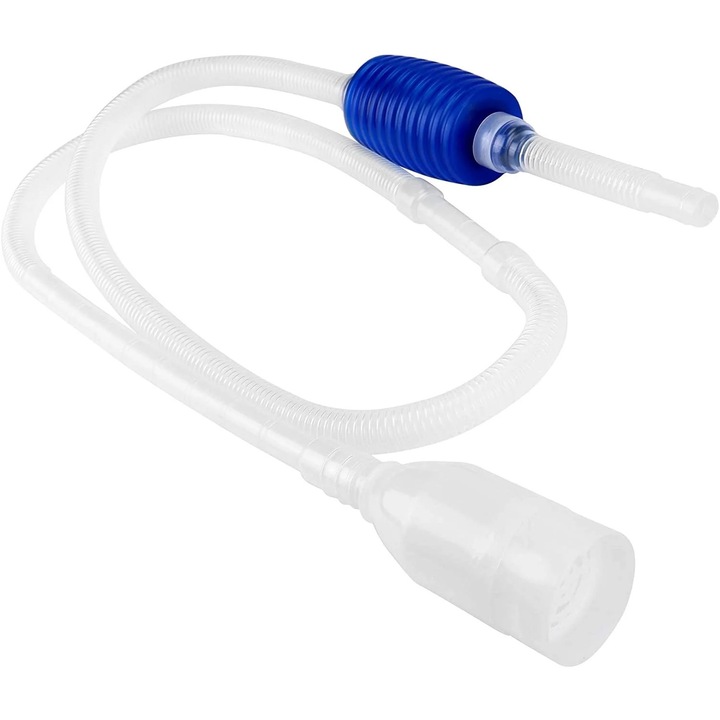 Curatator acvariu manual, plastic, albastru-alb, 140cm