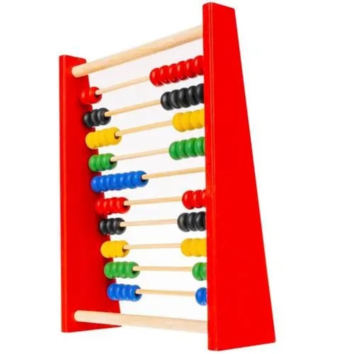 Abac educational din lemn, 10 randuri, multicolor, 5x16x20cm
