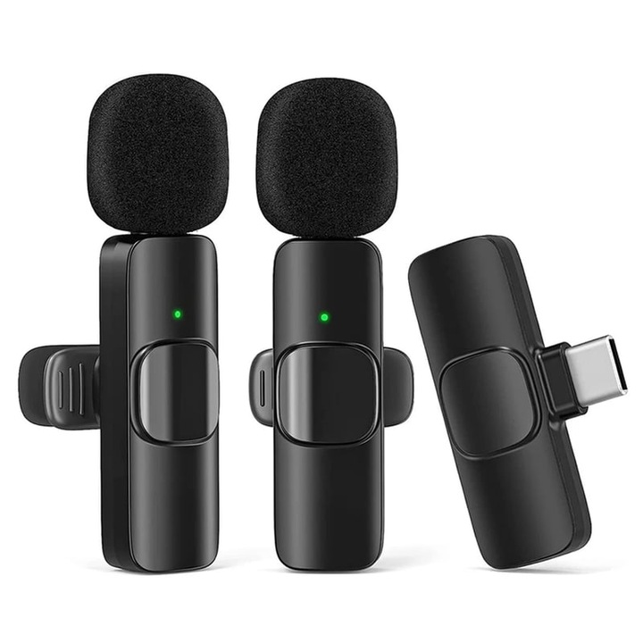 Microfon Lavalier wireless USB-C set 2 buc 60x15mm negru