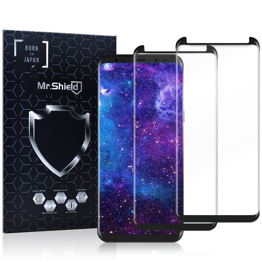 Folie Sticla Mr.Shield, Samsung Galaxy S8,Set 2 Bucati, Protectie Profesionala Ecran 3D, Utilizabila cu Husa- Negru