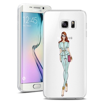 Husa Transparenta din Silicon pentru Samsung S6 Edge colectia Primavara, Funky Girl Husa Transparenta din Silicon pentru Samsung S6 Edge colectia Primavara, Funky Girl
