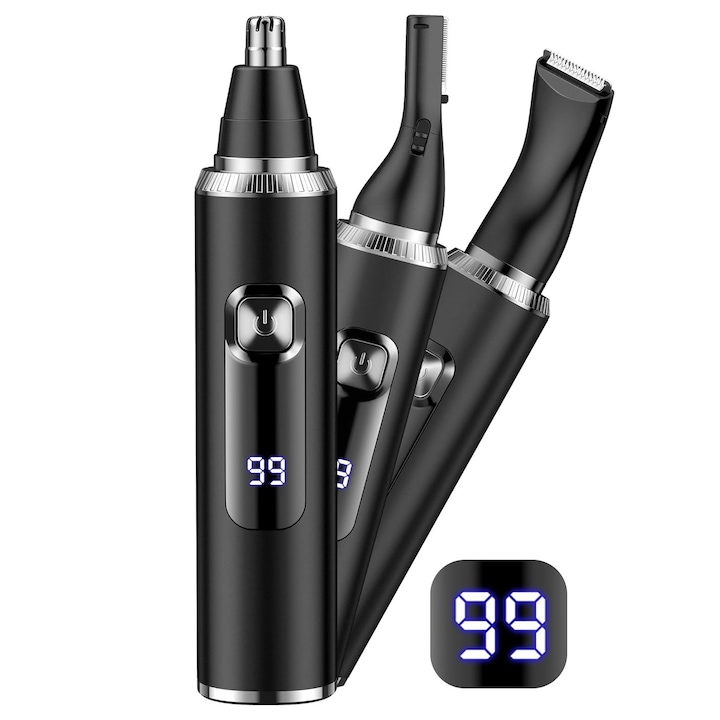 3 az 1-ben hajvágó, multifunkcionális, inox, LED, IPX7, 120 perc üzemidő