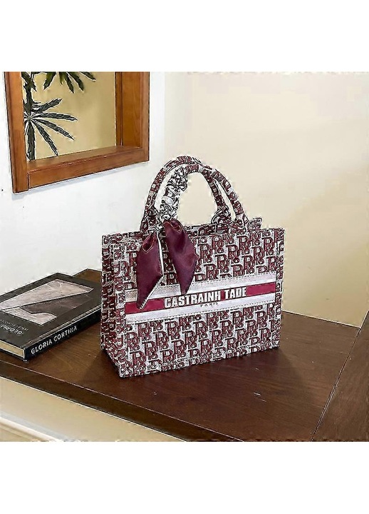 Geanta tote, brodata, capacitate mare, multicolor, mare-small