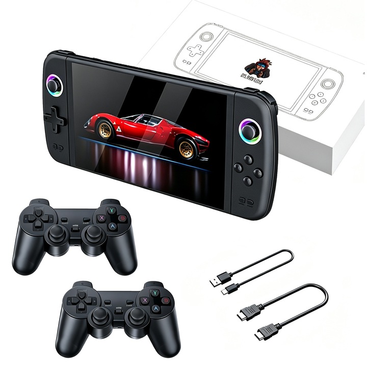 Console Hardware DONFANLIA® Consola portabila de jocuri M27 cu ecran mare, portabila, HD, retro, 64 GB + controler, Android 13, Wi-Fi, iesire video/audio, consola portabila pentru acasa, negru