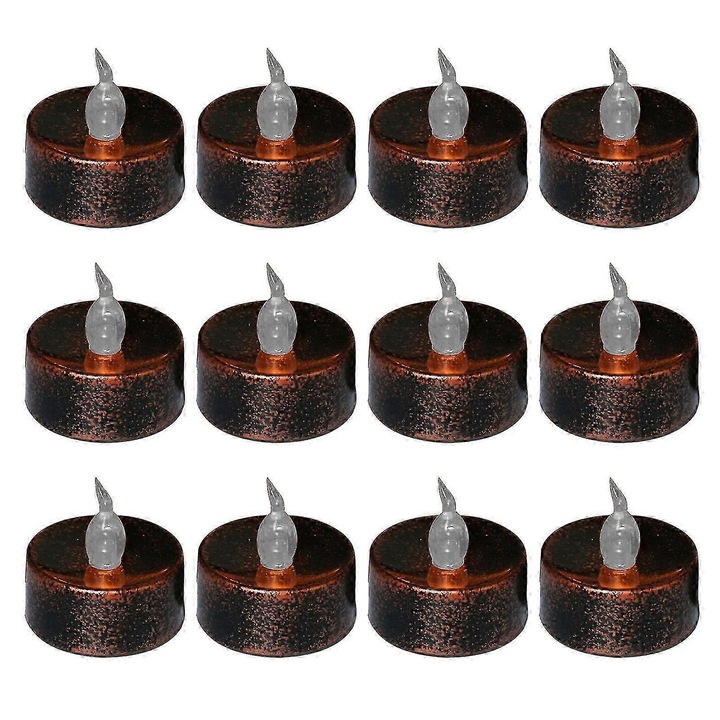 Set 12 lumanari LED Halloween retro, plastic, alb, 3.6x3.6cm