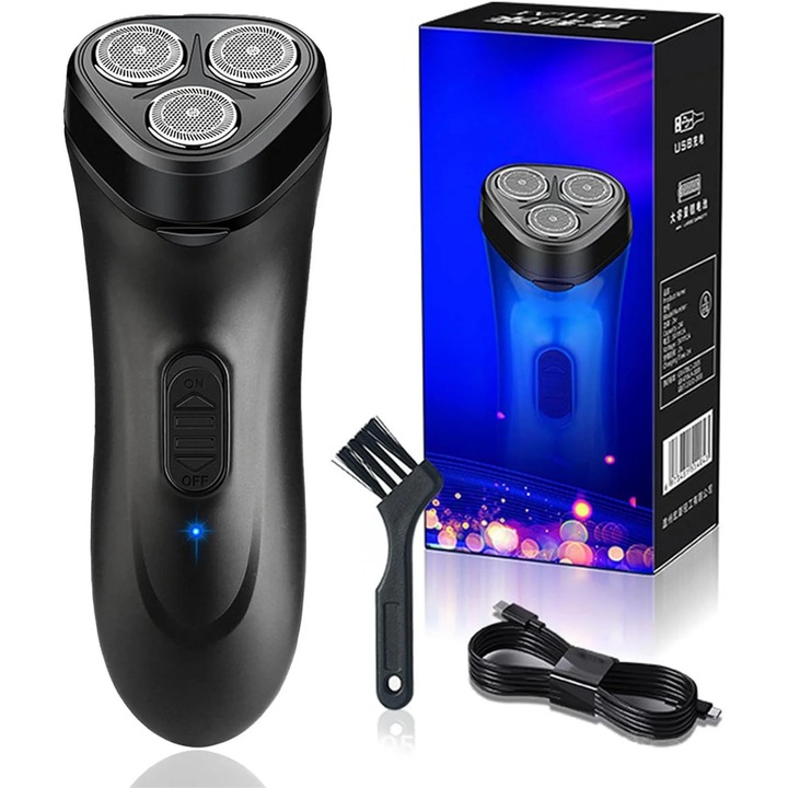 YANYXR BCS3097116 elektromos borotva, 3 forgó fej, USB újratölthető, vízálló, vezetékes/vezeték nélküli használat, utazási zár, fekete