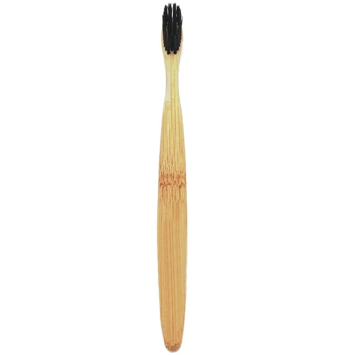 Periuta de dinti manuala YANYXR BCS3098552, maner din bambus cu peri din nylon infuzate cu carbune activ, moale, pentru dinti sensibili, natural/negru, 5 buc.