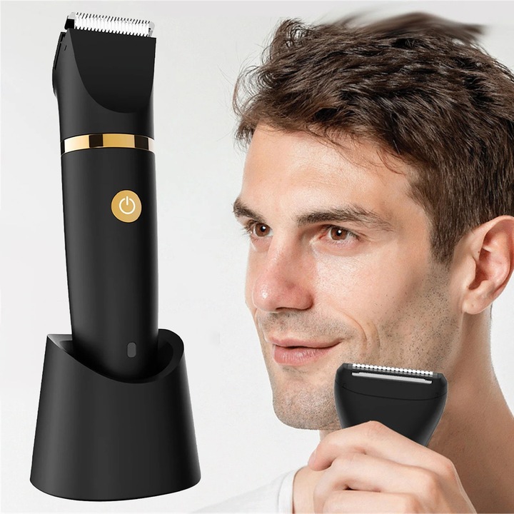 Aparat de tuns corporal YANYXR BCS3097183, utilizare umed/uscat, statie de incarcare USB, cap pentru tuns nas, lavabil, negru