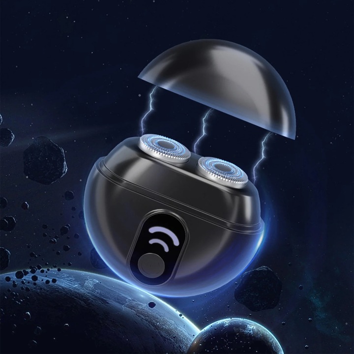 YANYXR elektromos borotva, dupla gyűrűs, USB-ről tölthető, hordozható, fekete, 15x5x4cm