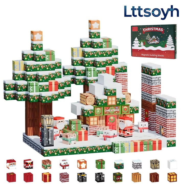 Lttsoyh® 150 Броя Магнитни Строителни Блокове, Образователна и Креативна Игра за Деца, Силни Магнити, Безопасни Материали, Перфектен Подарък за Коледа, Развива Въображението и Координацията, Премиум Опаковка, Празничен Магически Комплект