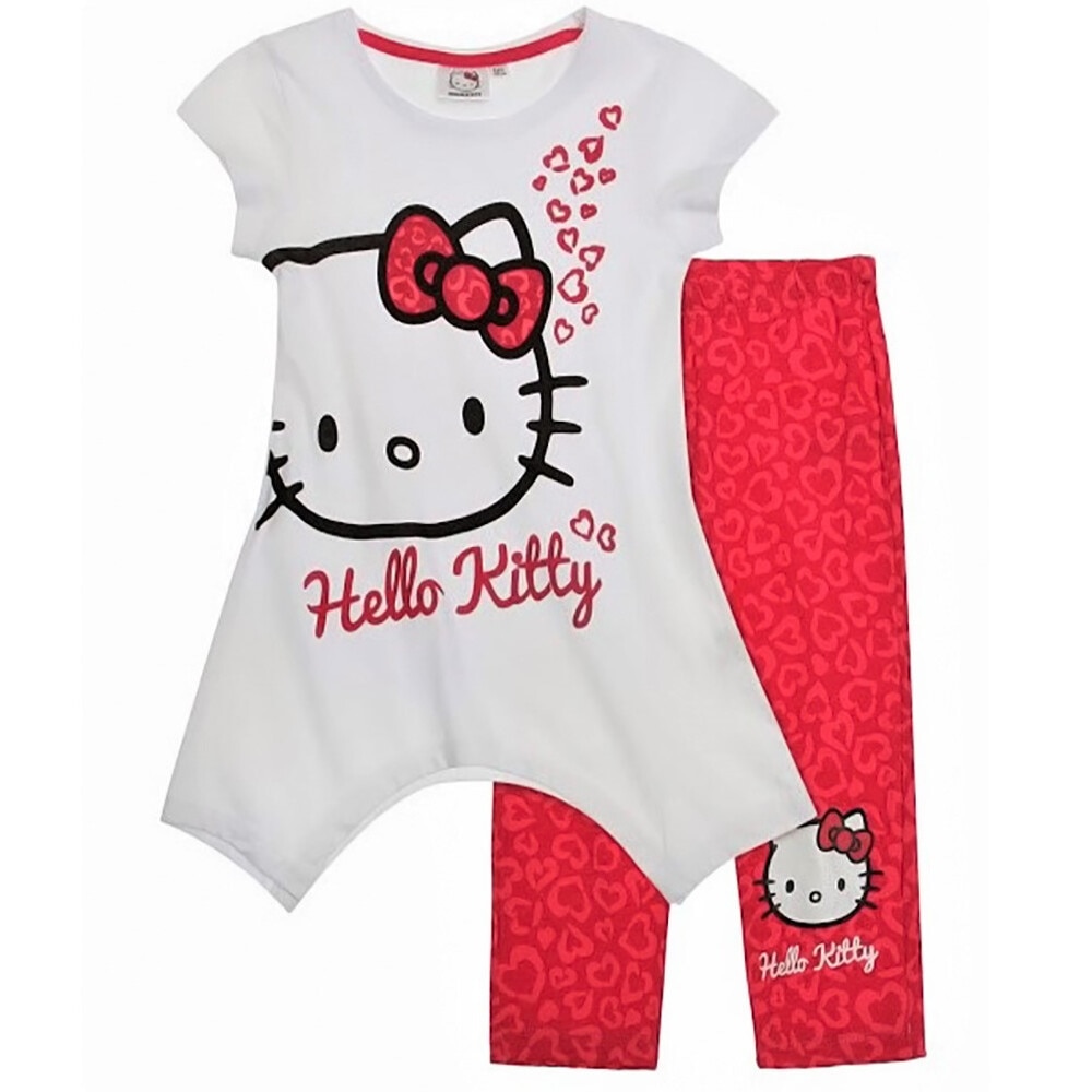 Compleu fete, bluza si colanti 3/4, Hello Kitty, Alb
