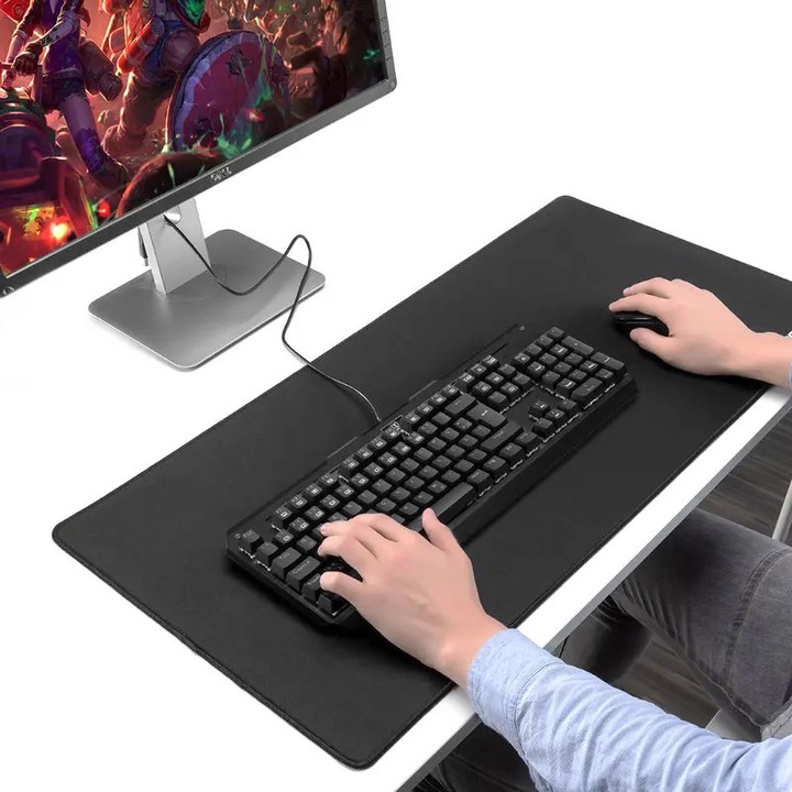 Mousepad gaming mare 60x30x0.2cm negru material textil cauciuc antiderapant