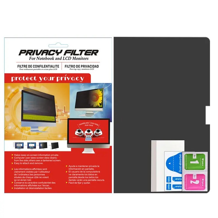 Folie protectie ecran 17 inch, filtru lumina albastra, anti-orbire, negru transparent, 38.3x21.5x0.03cm