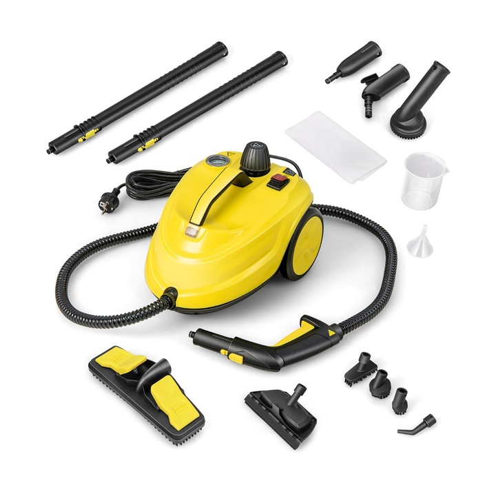 Aparat de curatat cu abur Costway 2000W galben 37x26x25cm multifunctional set 13 accesorii