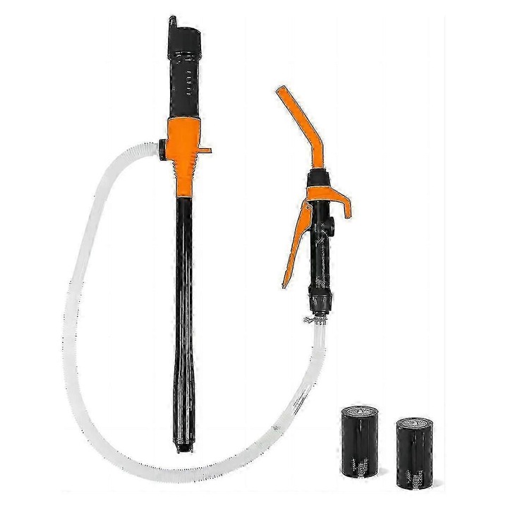 Pompa de transfer portabila cu baterii FU-K0276-20260907-7216, debit 3.5 GPM, furtun 1/2 inch x 24 inchi, pentru benzina/ulei/apa (nu potabila), portocaliu/negru