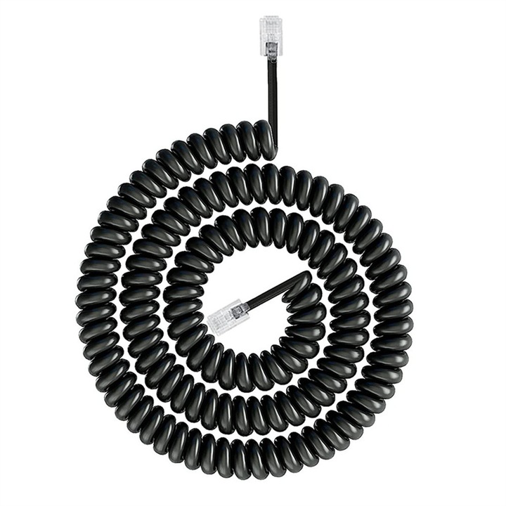 Cablu telefon spiralat 4 conductori 3m negru RJ9