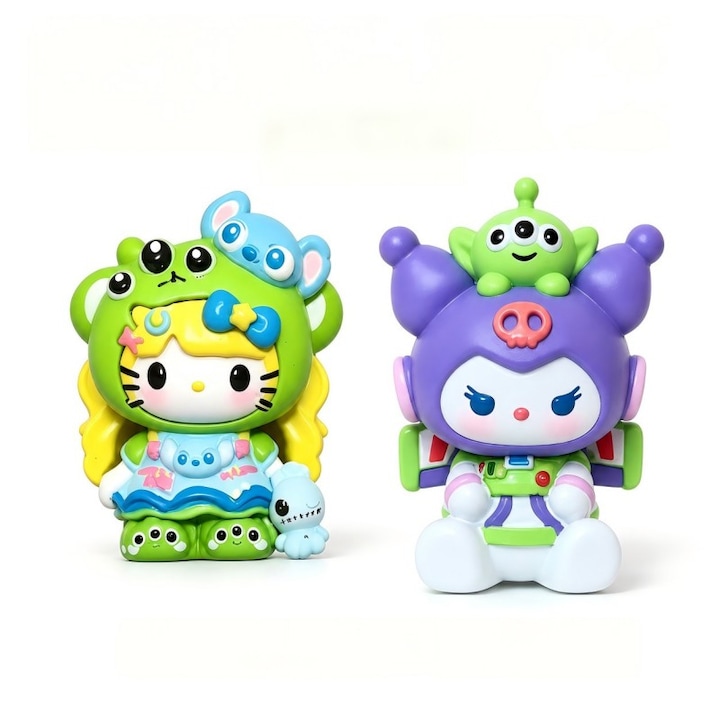 Комплект от 2 фигурки Sanrio Hello Kitty и Kuromi косплей Disney, PU кавайни колекционерски фигурки, декорация за торта за рожден ден, подарък за момичета
