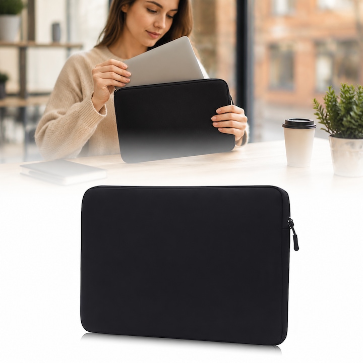 Husa Protectie si Transport Laptop / Tableta 14 Inch, Rezistenta la Apa, Socuri si Zgarieturi, Compatibila cu Notebook, Ultrabook, MacBook si Alte Laptopuri 14", Interior Captusit, Fermoar Rezistent, Negru