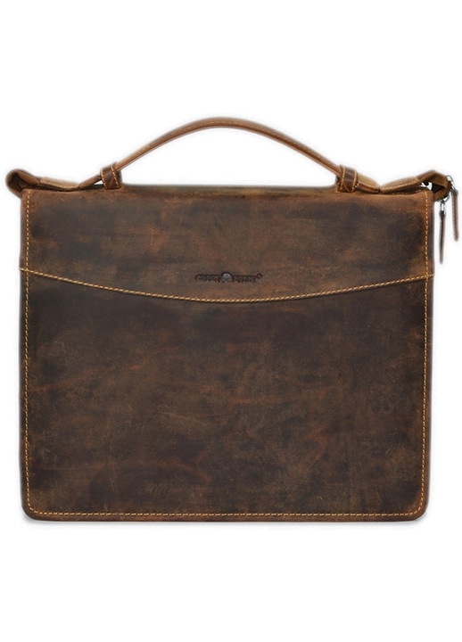 Mapa conferinta A4 unisex piele naturala maro antichizat 28 x 35 x 4 cm, Vintage, Greenburry