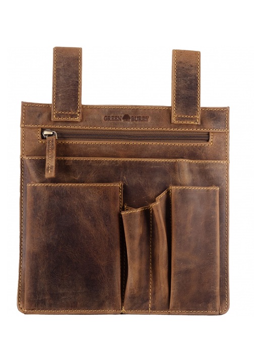 Geanta scule prindere curea piele naturala maro antichizat 23 x 23 cm, Vintage, Greenburry