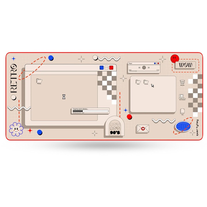 Deskmat Mousepad QwertyKey Retro Waterproof, Margini Cusute, Grosime 4mm, Spate Cauciucat