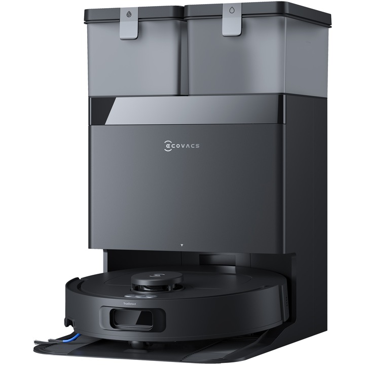 Ecovacs DEEBOT T30e Omni robotporszívó, 25000Pa szívóteljesítmény, True Detect 3D technológia, OZMO Turbo 2.0, 70 ml-es víztartály, 260 ml-es porgyűjtő, kb. 4 óra töltés, 5200mAh-s Li-Ion akkumulátor, Fekete
