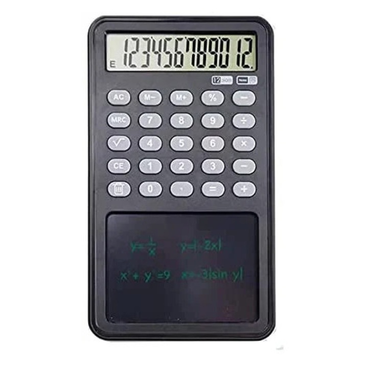 Настолен калкулатор с LCD екран, бележник, включена химикалка, сив, 12 цифри