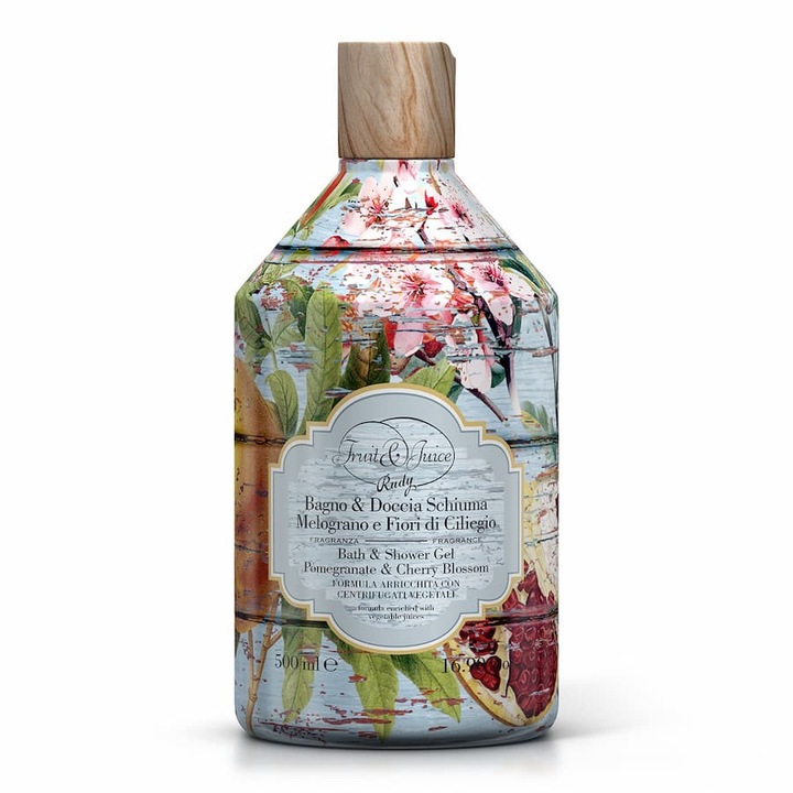 Gel de duș hidratant Rudy Profumi, Fruit & Juice, Rodie și Floare de Cireș, 500 ml