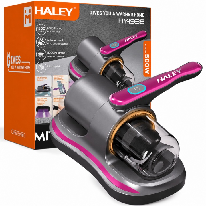 Aspirator Antiacarieni HALEY® HY-1936, 500W, 8000Pa, Baterie 1500mAh, USB Type-C, Functie Antibacteriana