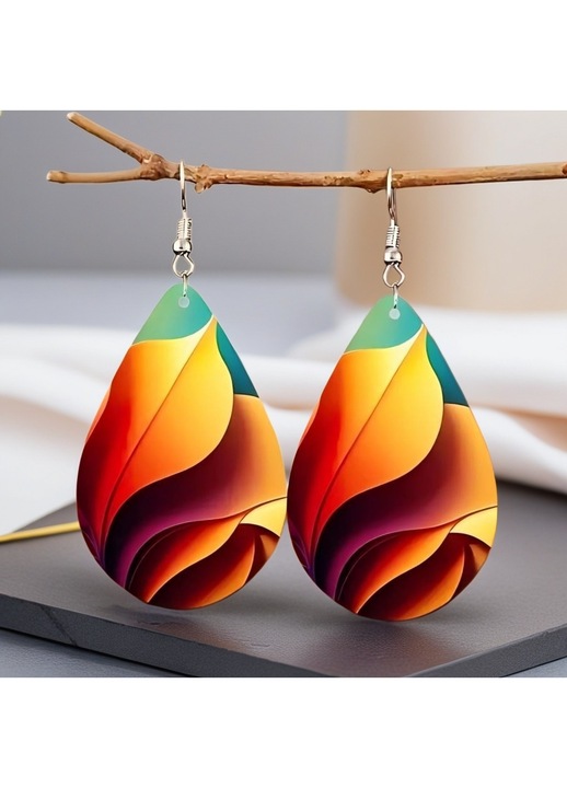 Cercei picatura, din lemn cu model marmorat, stil boem, usori si naturali, multicolori – bijuterie eleganta pentru femei, potrivita pentru petreceri si cadouri festive