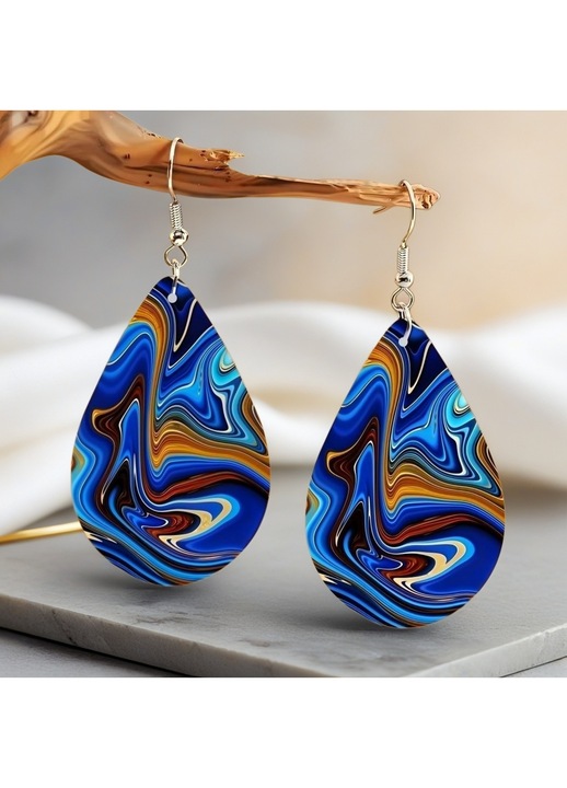 Cercei picatura, din lemn cu model marmorat, stil boem, usori si naturali, multicolori – bijuterie eleganta pentru femei, potrivita pentru petreceri si cadouri festive