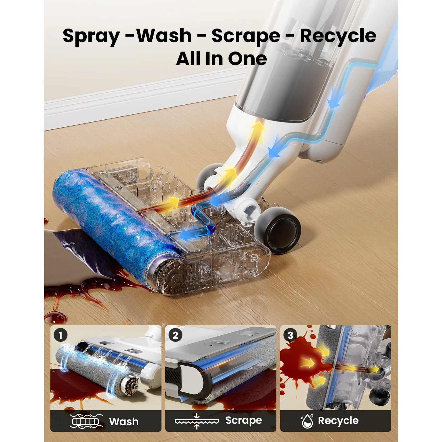 F10 Ultra, aspirator vertical 3-in-1 fara fir umed-uscat, autonomie 60 min, rezervor dublu apa 1, 3 l, spalare si aspirare, stecher EU