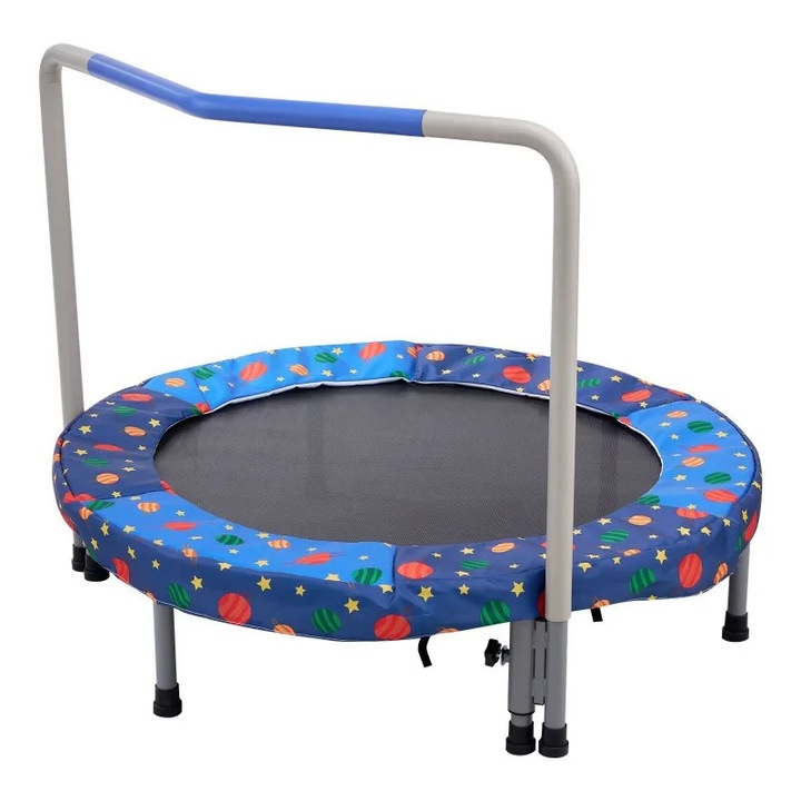 Mini trambulin, fitnesz trambulin fogantyúval, összecsukható 95,5×75 cm, nylon felület, edzéshez és játékhoz, megerősített lábak, kék