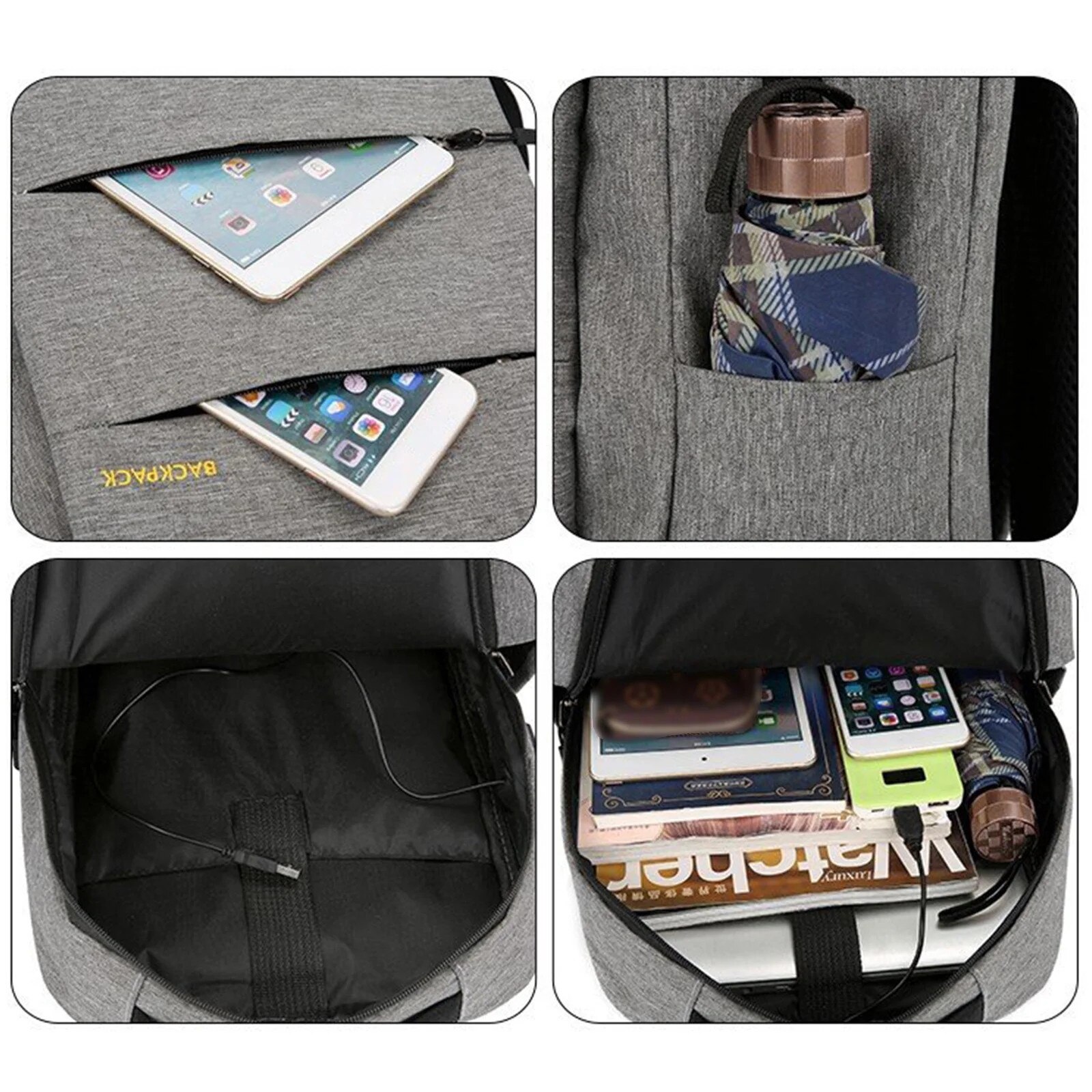 Rucsac laptop 17", set 3 piese, gri, 48x15x28cm