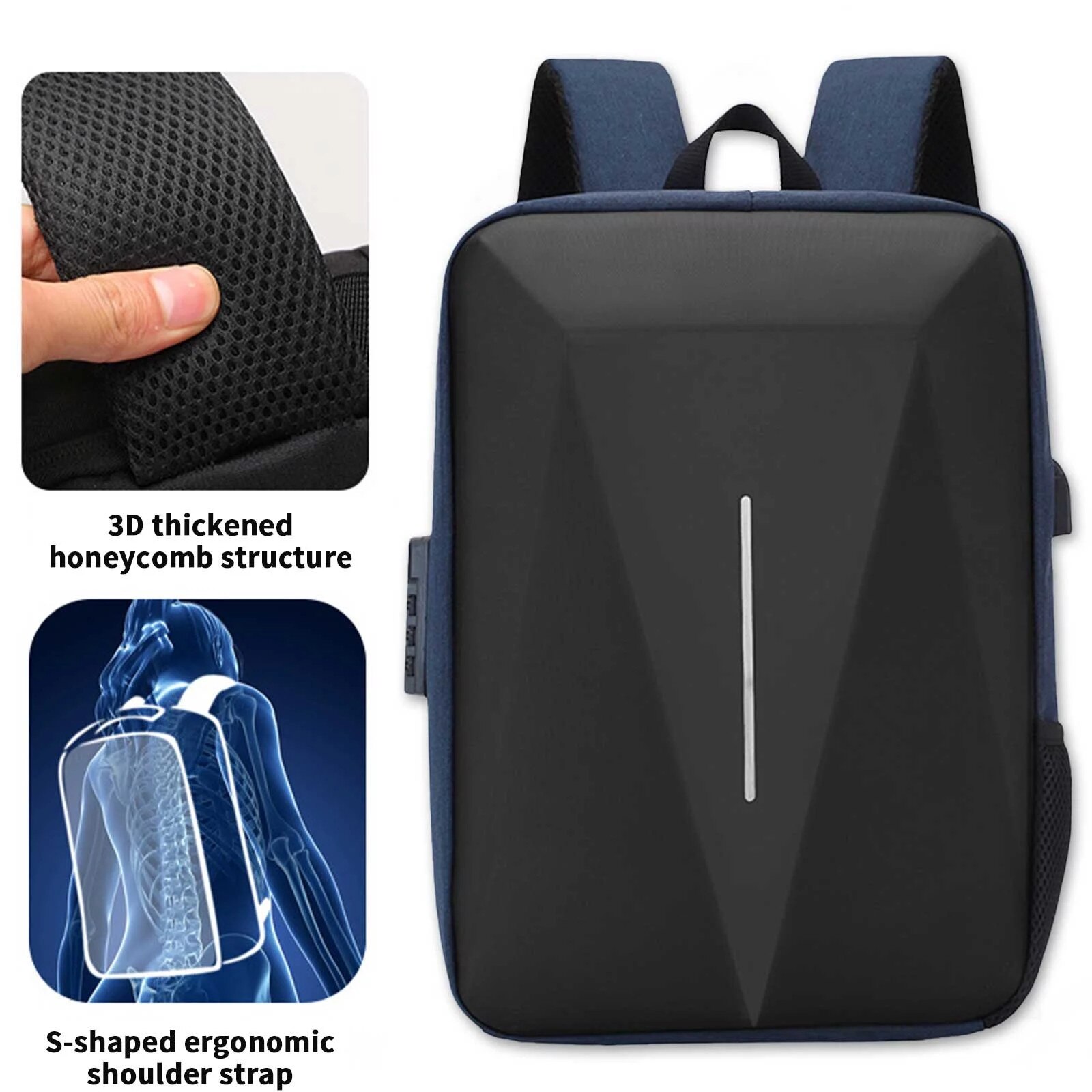 Rucsac laptop multistrat, capacitate mare, albastru, 45x28x8cm