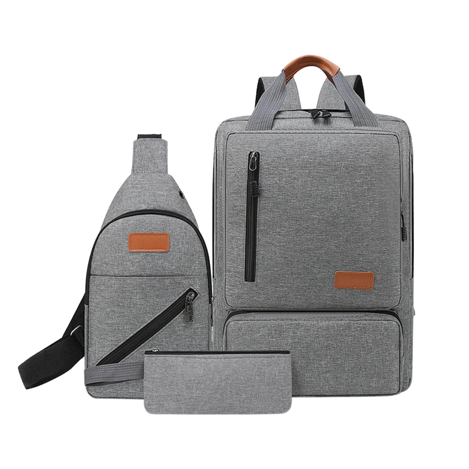 YANYXR, rucsac laptop din Oxford pentru calatorie, set 3 piese (rucsac 17 inch + geanta crossbody si portofel), gri, 45 x 32 x 16 cm (BCS2909976)