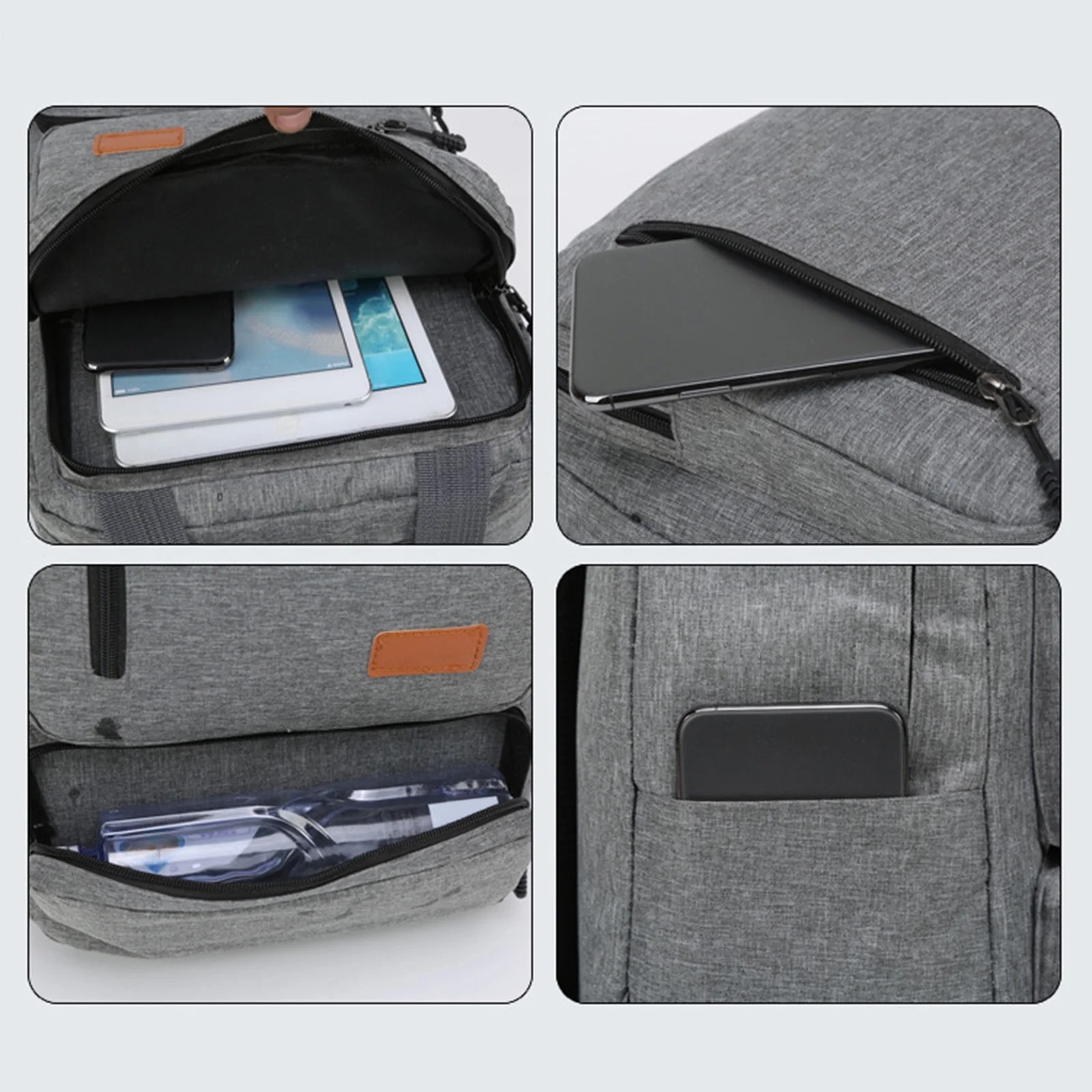 YANYXR, rucsac laptop din Oxford pentru calatorie, set 3 piese (rucsac 17 inch + geanta crossbody si portofel), gri, 45 x 32 x 16 cm (BCS2909976)
