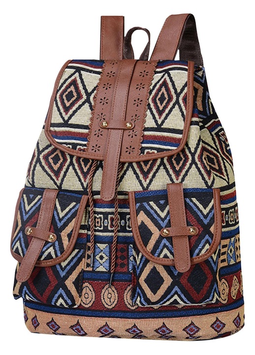 Rucsac YANYXR, model retro etnic, bumbac, 30x40cm, multicolor