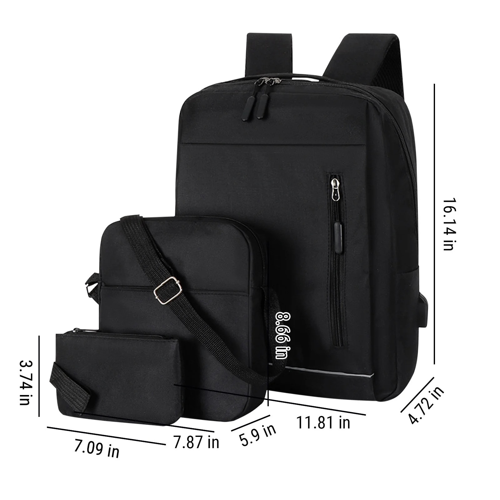 Rucsac laptop set 3 piese, negru, 41x30x12cm, 22x20x5cm, 18x12x2cm
