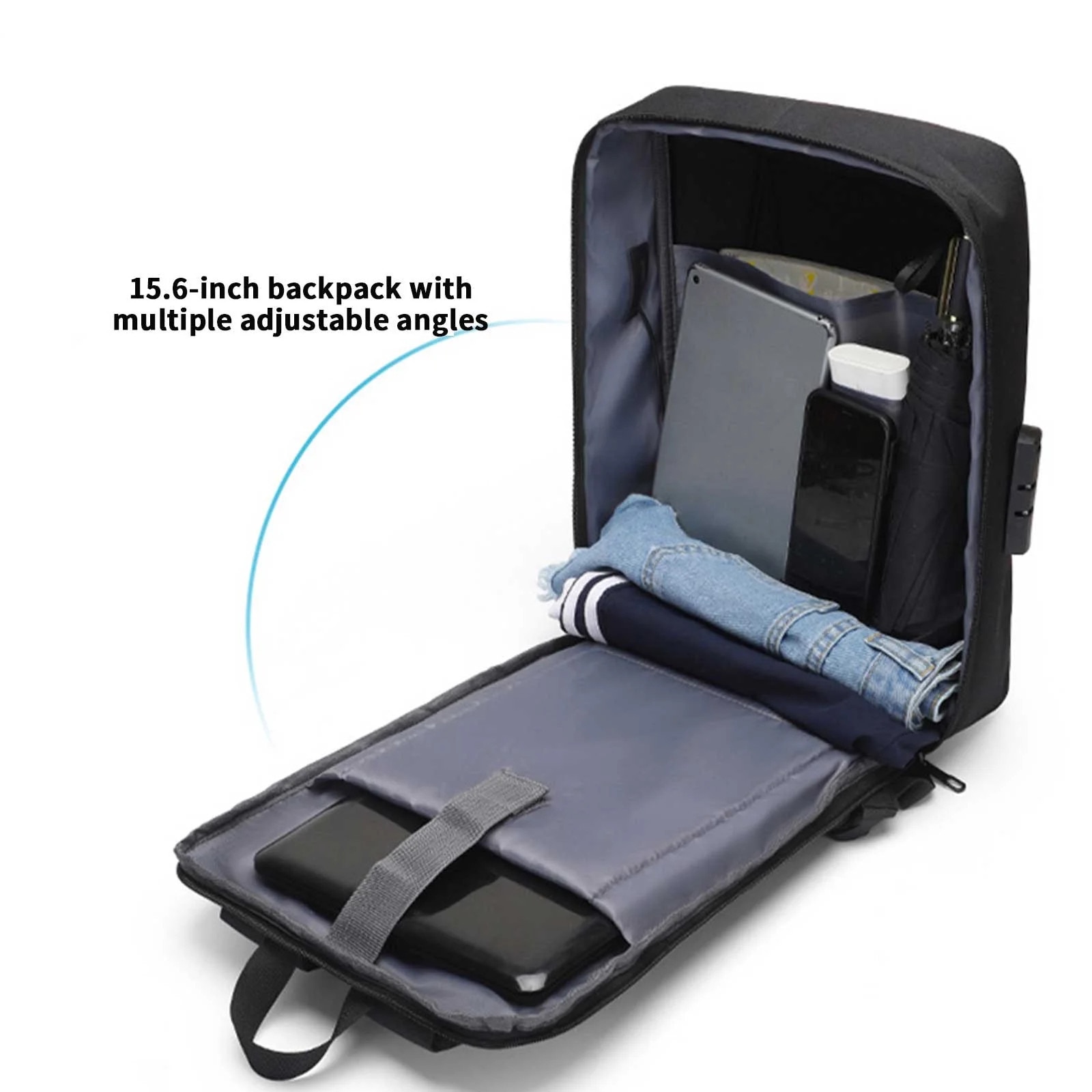 Rucsac laptop multistrat, capacitate mare, negru, 45x28x8cm