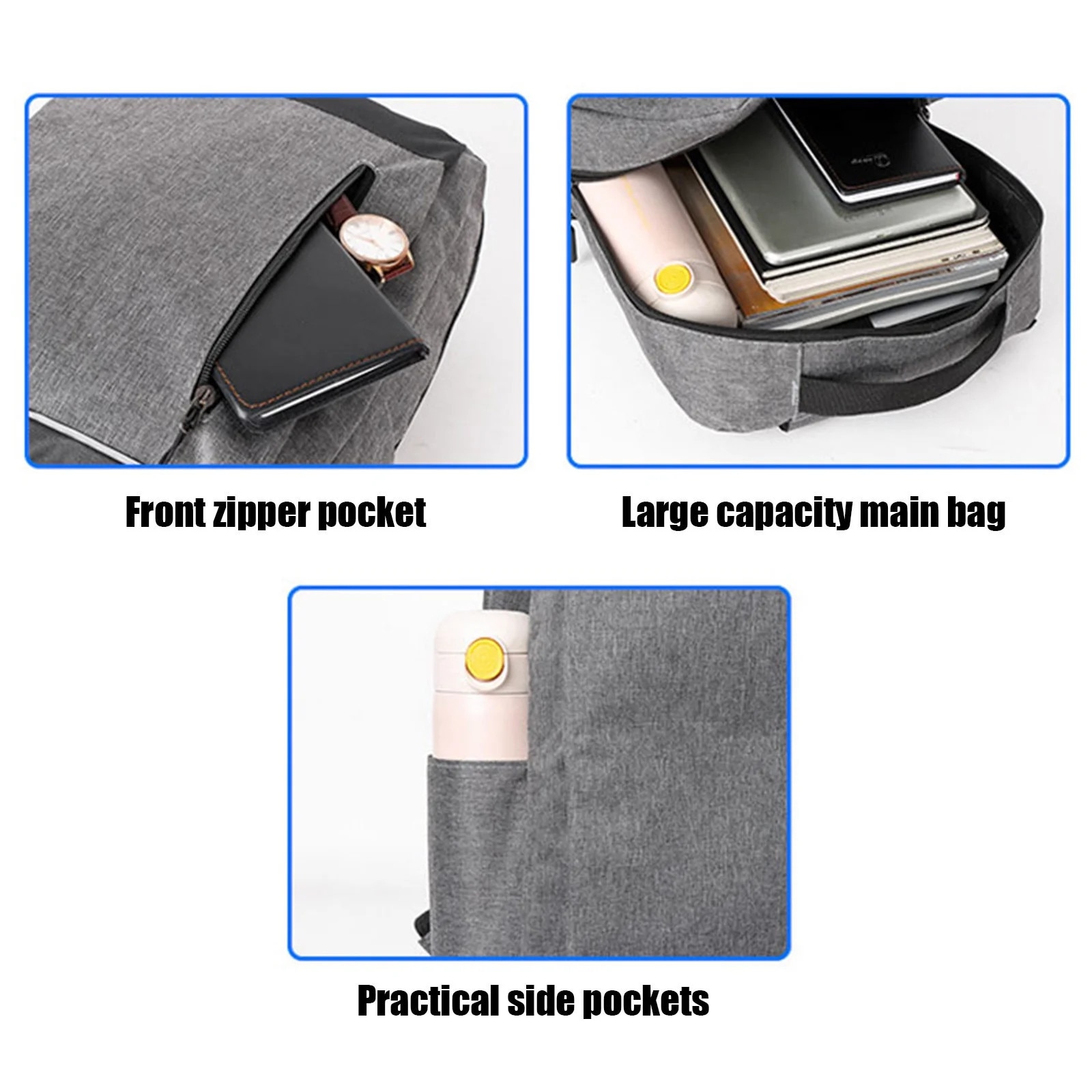 Rucsac laptop set 3 piese, gri, 41x30x12cm, 22x20x5cm, 18x12x2cm