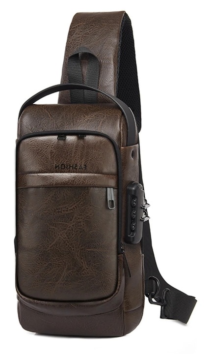 YANYXR, geanta sling unisex din Oxford, rezistenta la apa, cu buzunar pentru tableta pana la 7,9 inch si orificiu pentru casti, maro cafea, 32 x 17 x 8 cm