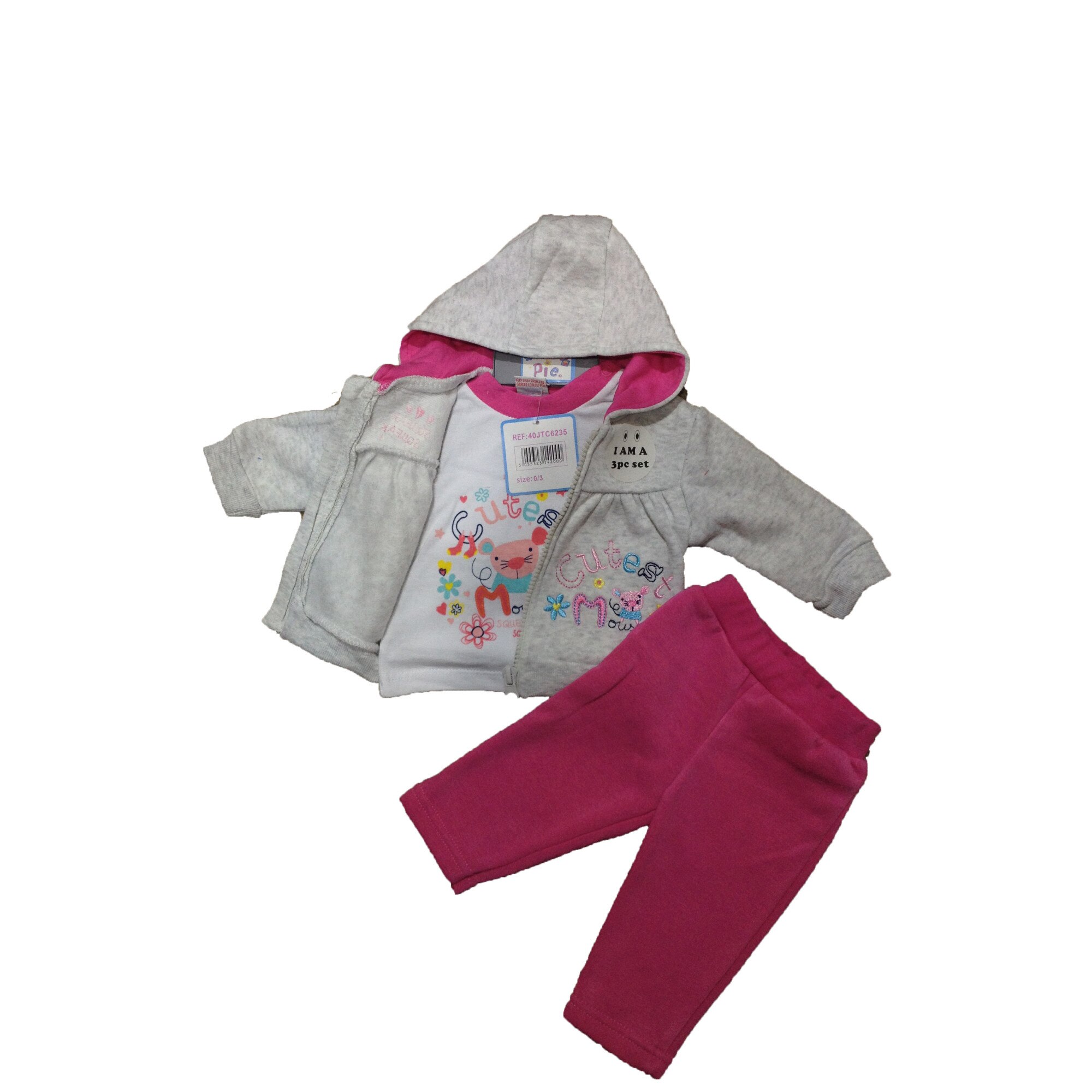 Trening fete 3 pcs, Cutey Pie, Gri/roz