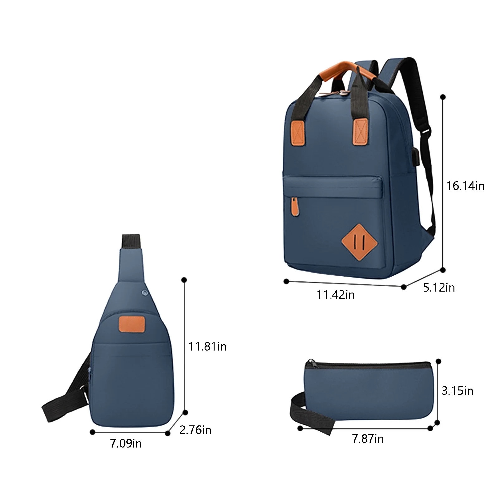 Rucsac laptop set 3 piese, multicolor, 41x29x13cm, 30x18x7cm, 20x8cm