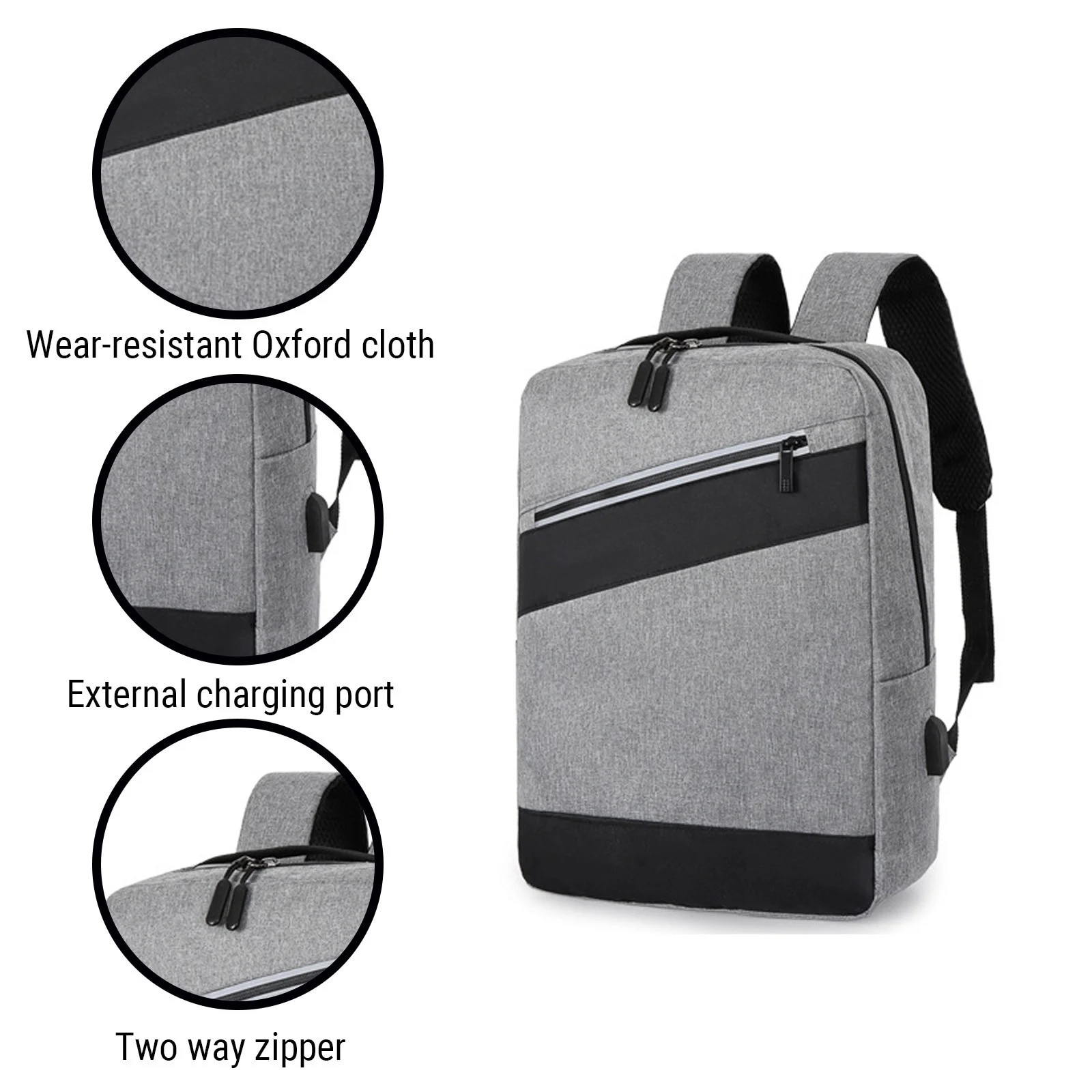 Rucsac laptop calatorie set 3 piese, gri, 41x30x13cm