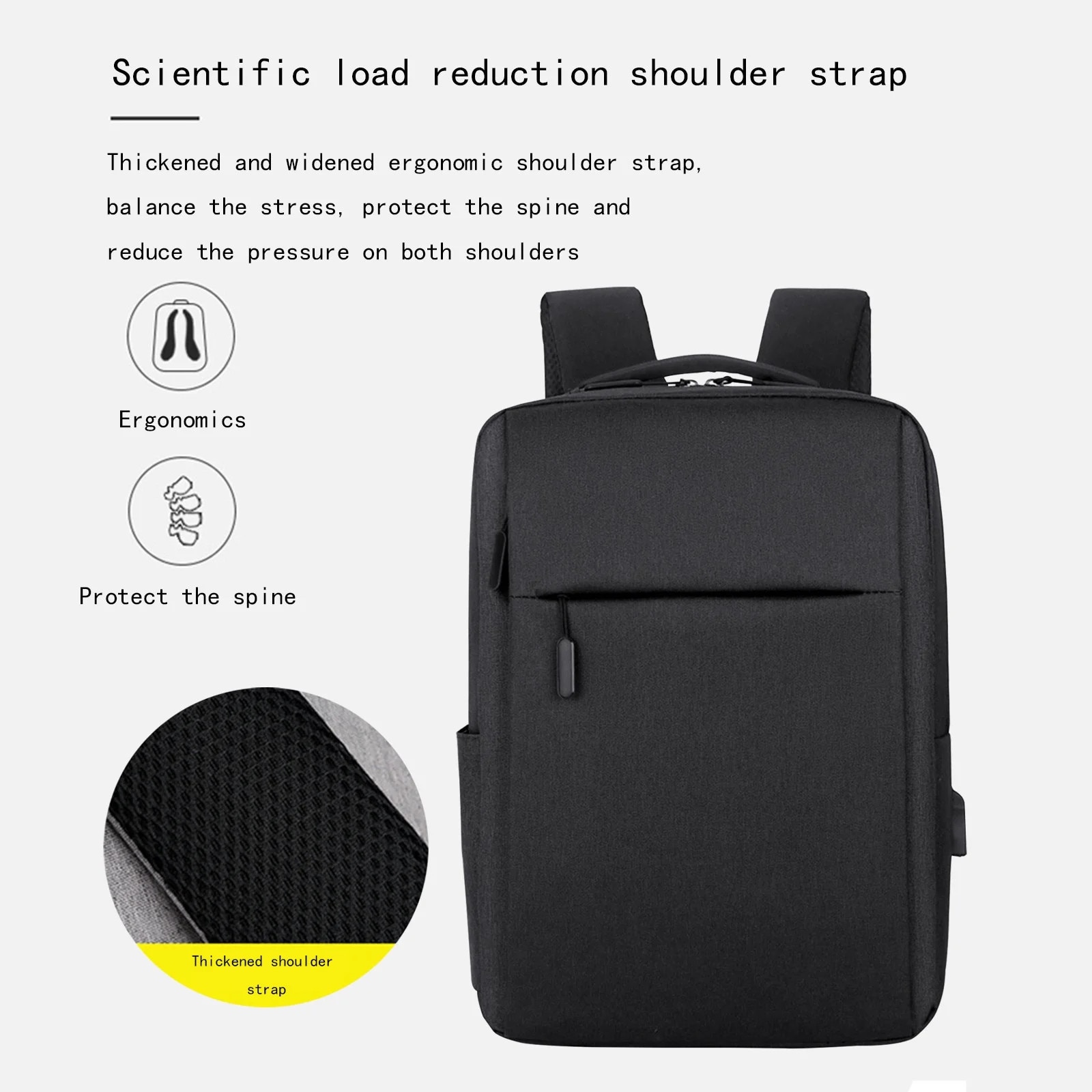 Rucsac business cu port USB, negru, 41x29x12cm